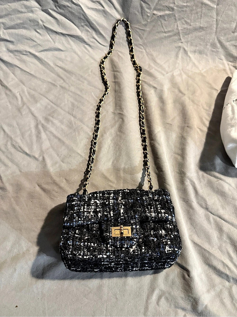 Tweed Quilted 2.55 Reissue Mini Flap Shoulder Bag Black & Blue